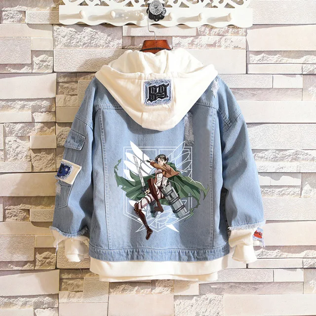 

Costume Levi Ackerman Mikasa Cosplay Hoodie Attack on Titan Denim Jacket Scout Legion Hooded Coats Halloween Carnival Costumes
