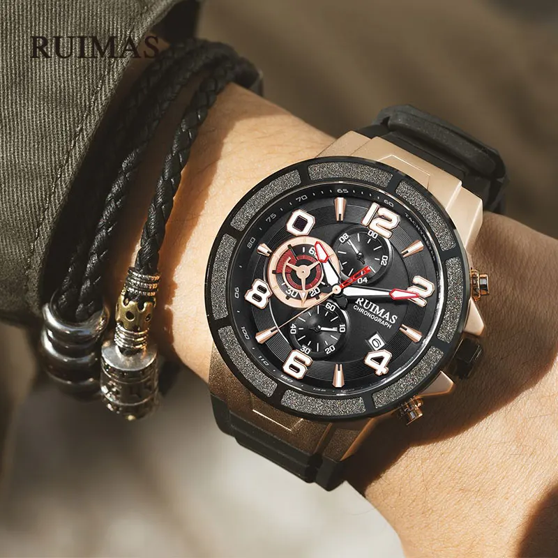 

RUIMAS Top Brand Luxury Gold Men Quartz WatchBusiness Military Water Resistant Chronograph Mens Watches Clock Relogio Masculino