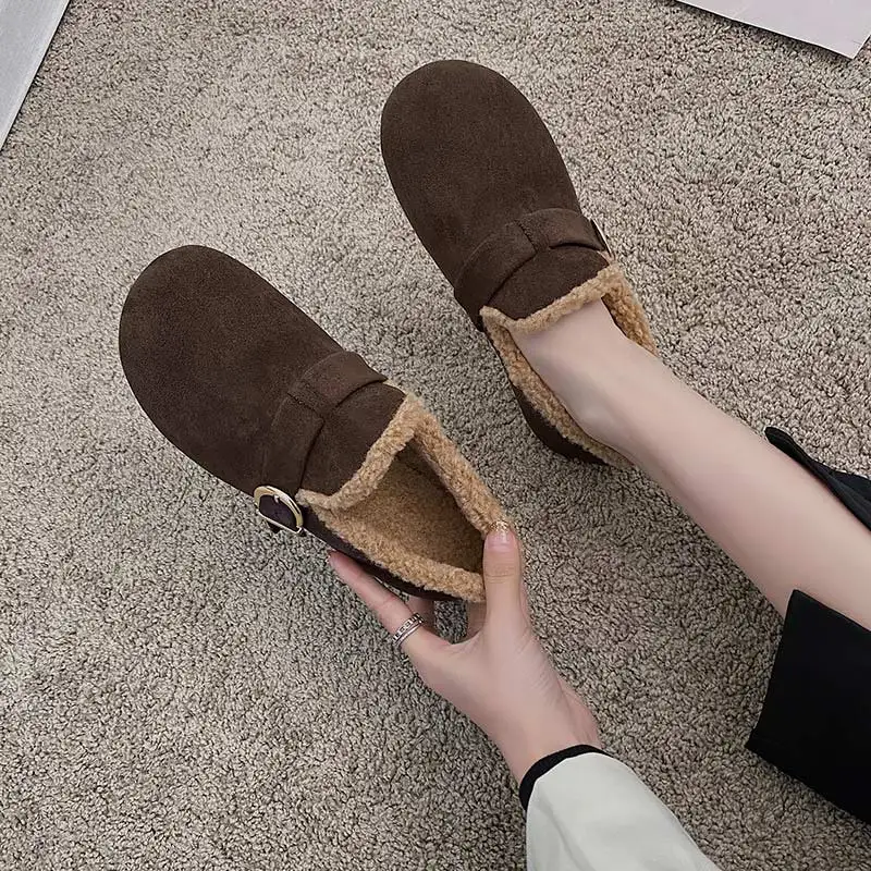 

2021 New Winter Women's Flat Shoes Flock Solid Ladies Shoe Comfortable Outdoor Leisure Fashion Women Concise Warm Footwear