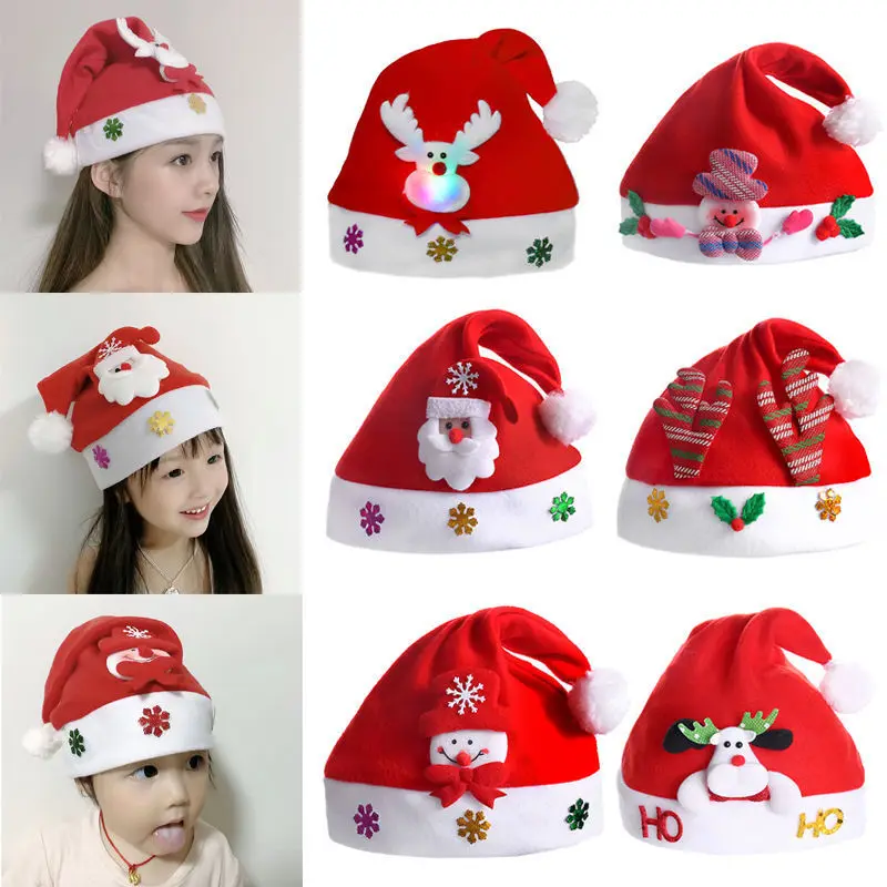 

Merry Christmas Hat Light Up LED New Year Navidad Cap Snowman ElK Santa Claus Hats For Kids Children Adult Xmas Gift Decoration