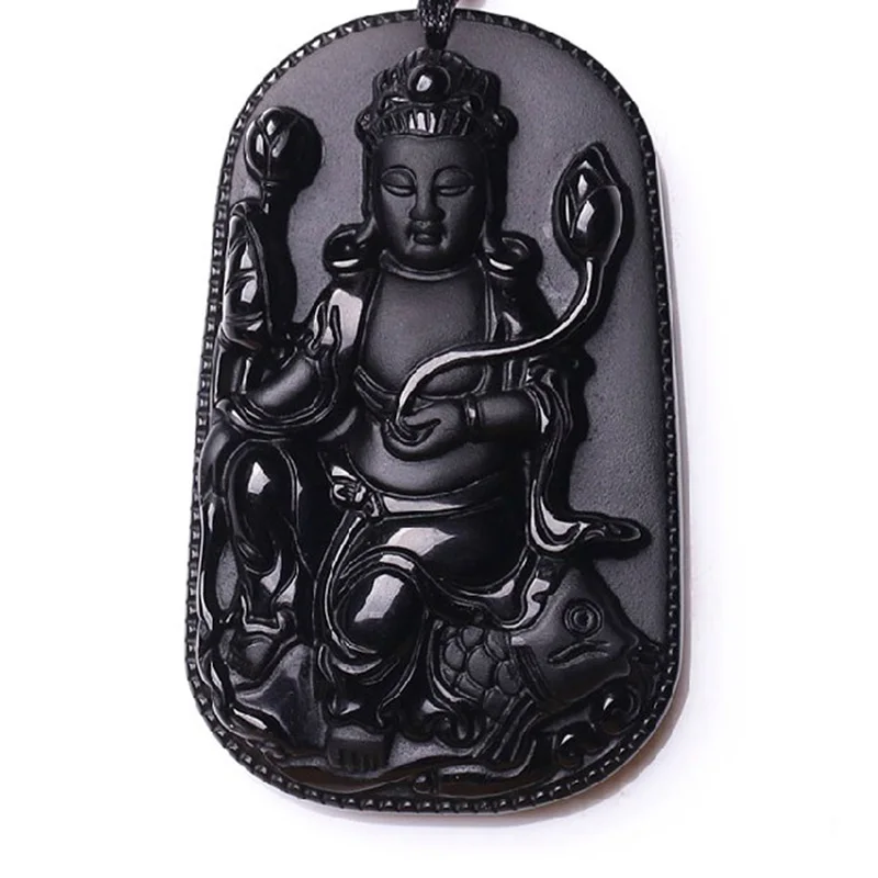 Natural Obsidian Crystal Avalokitesvara Jewelry Fine Men's Safety Christmas gift Necklace Pendant | Украшения и аксессуары