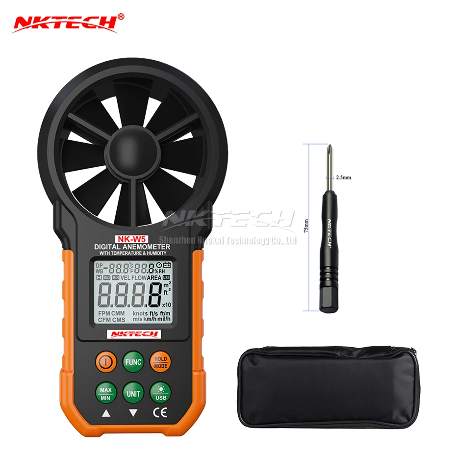 Цифровой анемометр NKTECH измеритель скорости ветра и объема воздуха температуры