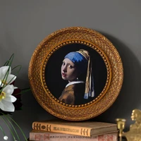 french style old wall mounted resin photo frame round retro mirror embossed imitation wood golden european oil painting fram