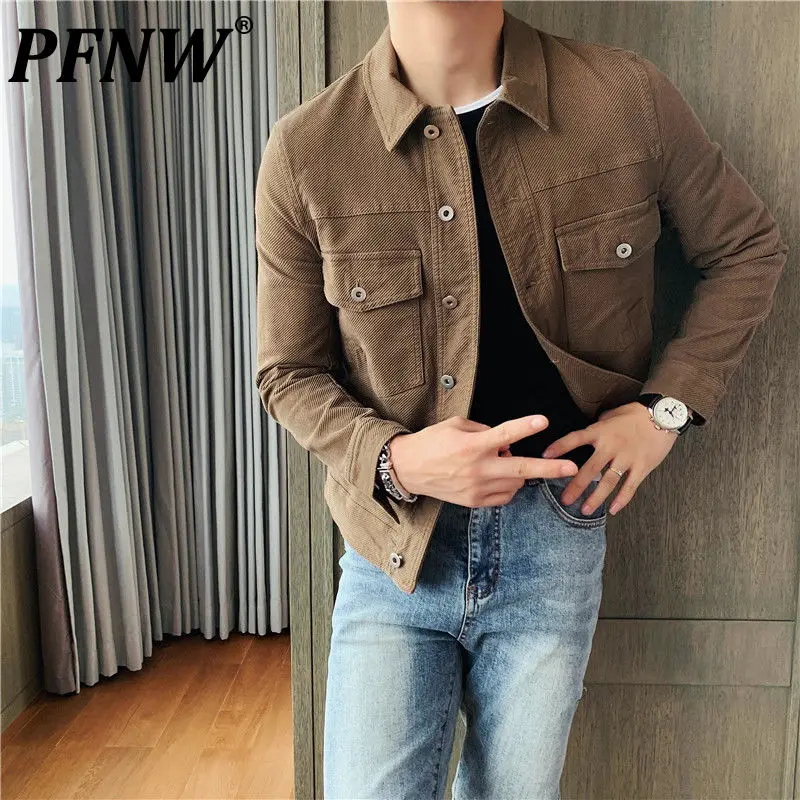 

PFNW 2021 Autumn New Men's Jacket Slim Fit Lapel Short Teenager Casual Single Breasted Coat Coffee Black Ins Trends Tops 12X0087