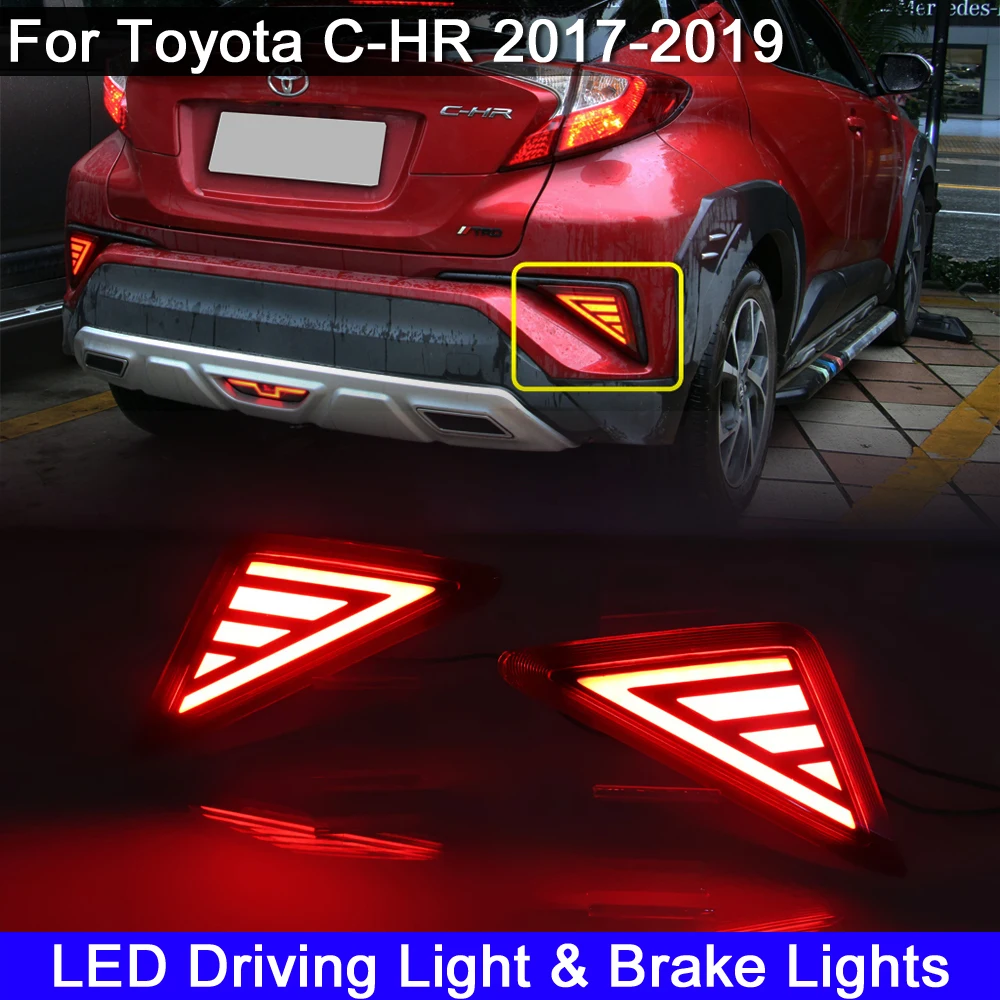 

2Pcs For Toyota CHR 2017 2018 2019 LED Rear Bumper Reflector Lamp Function is LED Driving Light And Braking Light