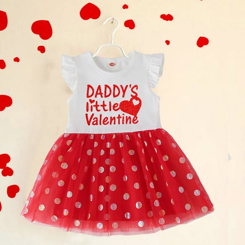

Daddy's Little Valentine Princess Kid Baby Dress for Girls Fashion Dress Fly Sleeve Sequins Dress Valentines Party Girl Dresses