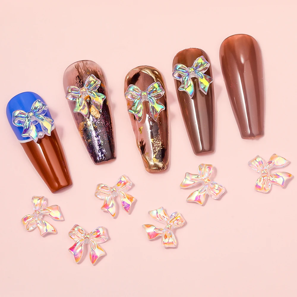 

10 Pieces/batch of Nails Transparent Aurora Illusion Bow Shape for Nail Tip Decoration DIY Nail Design Creative Accessories Gift