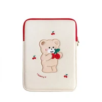 tablet case laptop storage bag cute cartoon cherry bear embroidery laptop bag 1113 inch ipad liner bag tablet bag