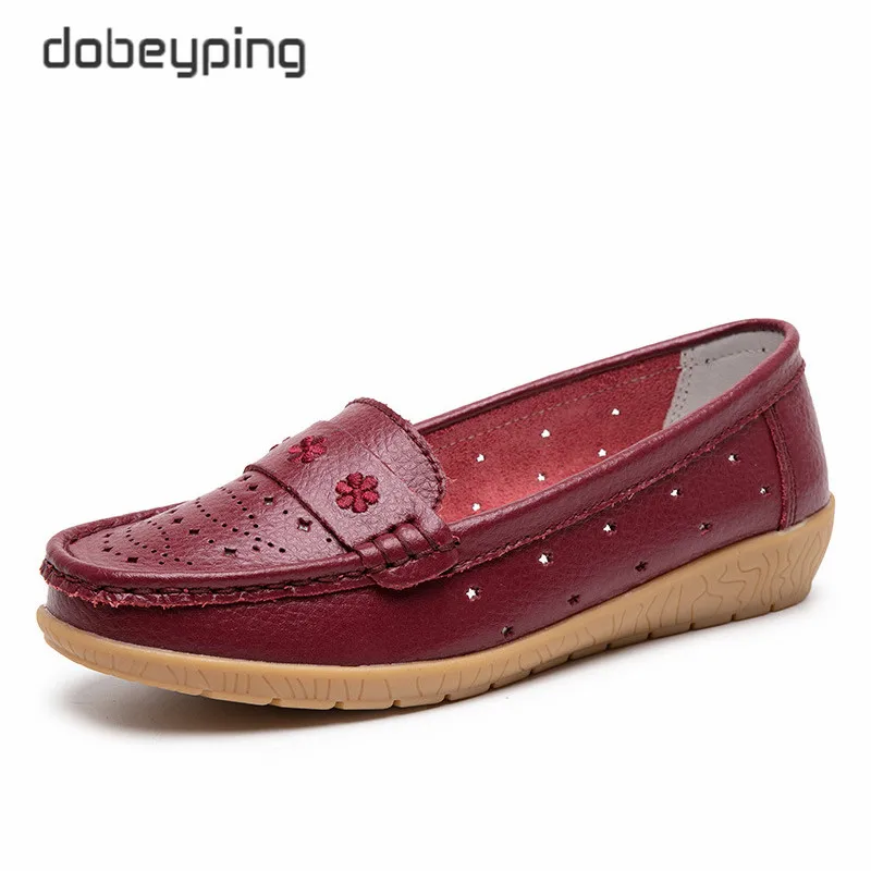 dobeyping Moccasins Women Flats Summer Genuine Leather Shoes Woman Slip On Cut Outs Flat Shoes Women's Soft Walking Shoe Female