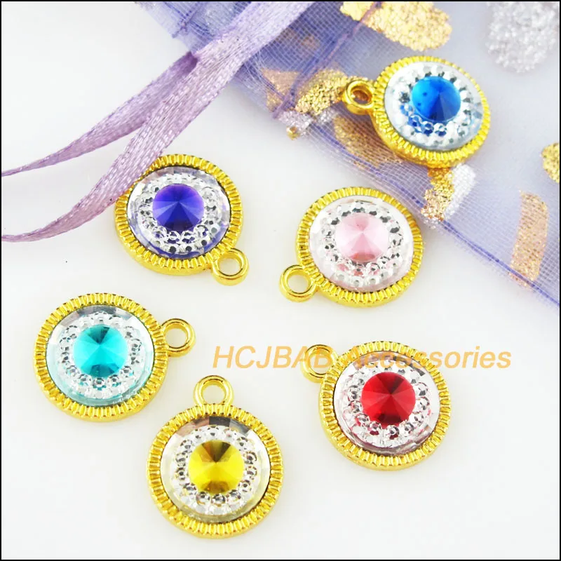 18 новых смешанных подвесок из смолы подвески золотого цвета с круглыми цветами 12