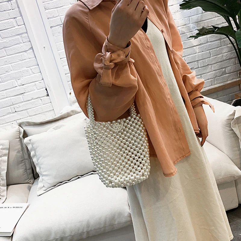 Жемчужные вечерние сумки клатчи женские роскошные плетеные сумочки на цепочке и