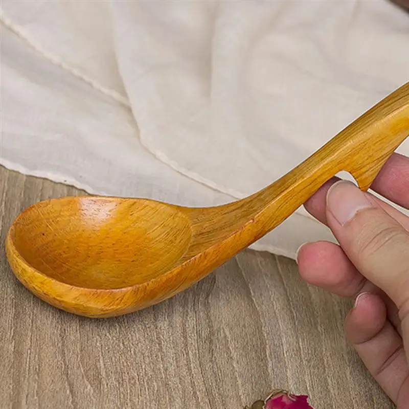 Wood Short Handle Soup Spoon With Hook Non-Slip Serving Porridge Spoons Kitchen Utensil For Home Restaurant | Дом и сад