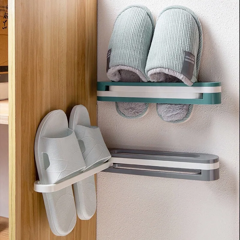 

Wall Mounted Shoe Holder Organizer Folding Shoe Storage Rack Hanging Shelf One Change Into Three Bathroom Organizer
