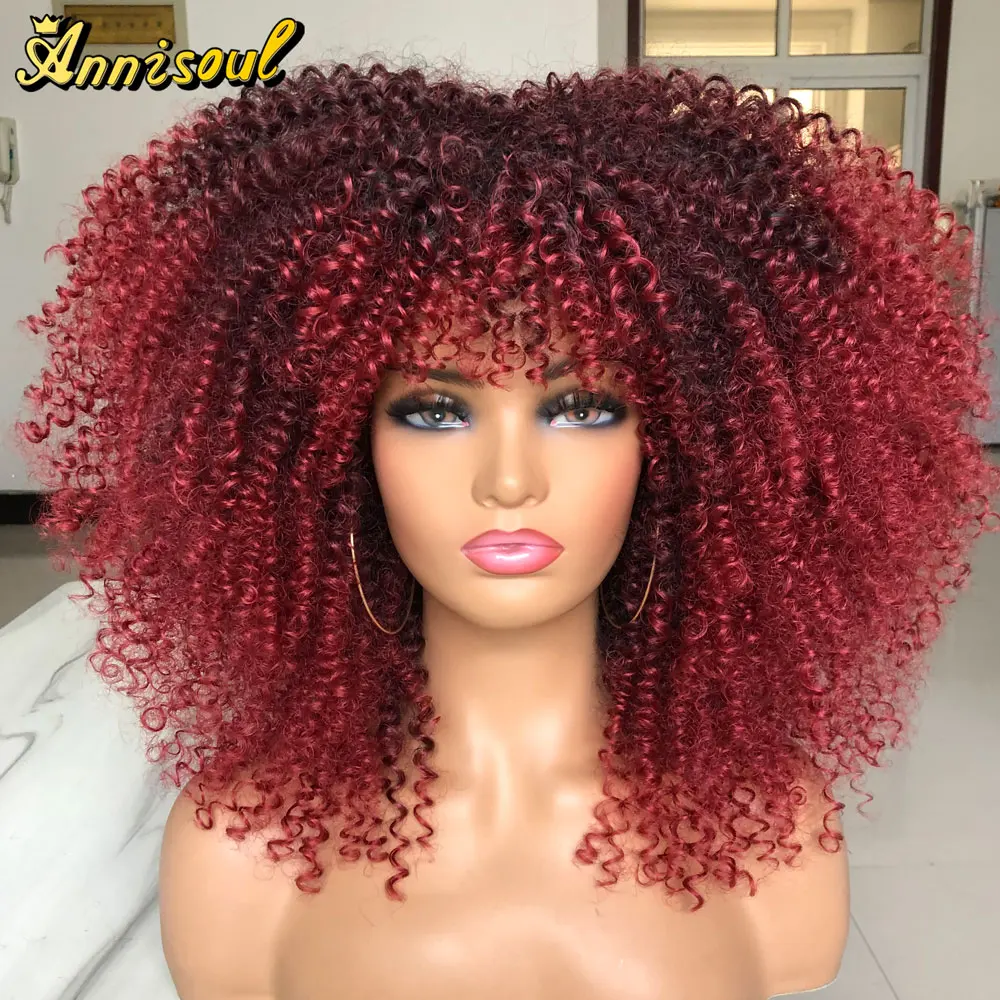 

Короткие кудрявые афро парики 16 дюймов, для чернокожих женщин с бандажными волосами, синтетические, с эффектом омбре, безклеевые, бледно-кор...