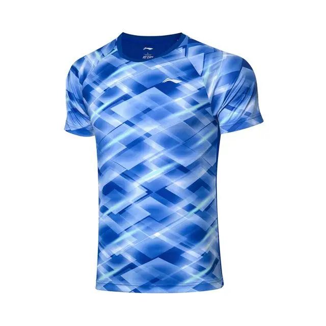 Li-Ning мужские топы для соревнований по бадминтону на сухих дышащие футболки полиэстеровый обычный подкладочный спортивный тройник AAYP281 COND19 - Цвет: Темно-синий