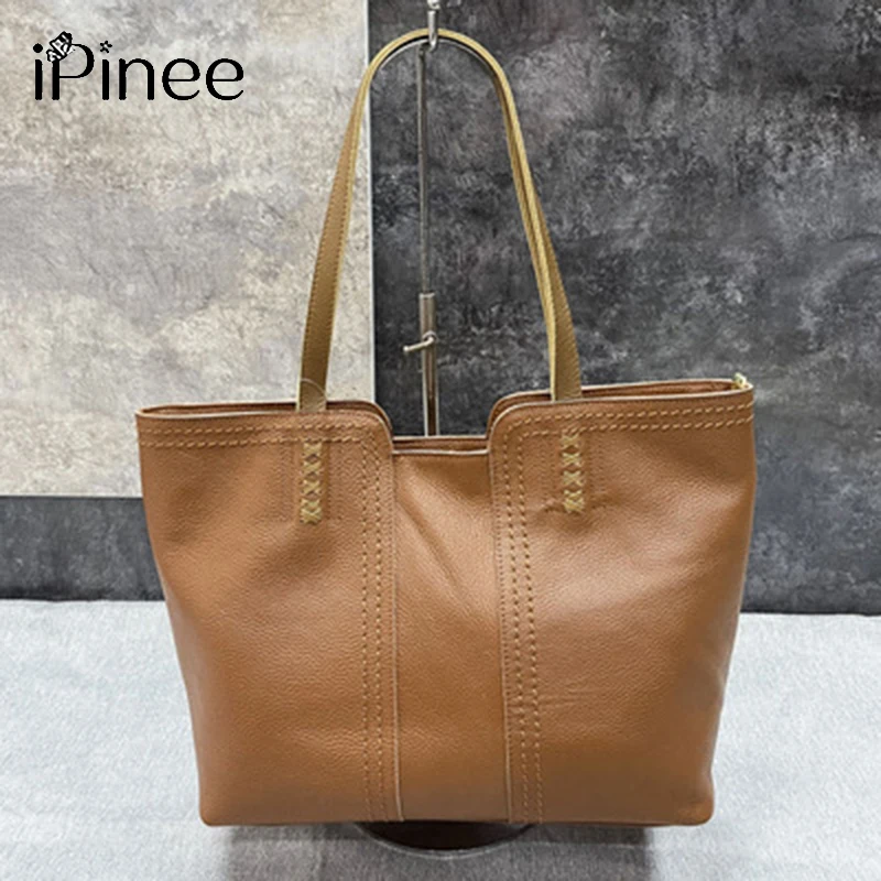iPinee Genuine Leather Hobo Bag Handmade Woven Casual Female Handbag Big Capacity Patchwork Zipper Women Shoulder Bags