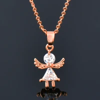 kioozol charm cubic zirconia angel pendant rose gold silver color choker necklace for women classic fashion jewelry zd1 xs1