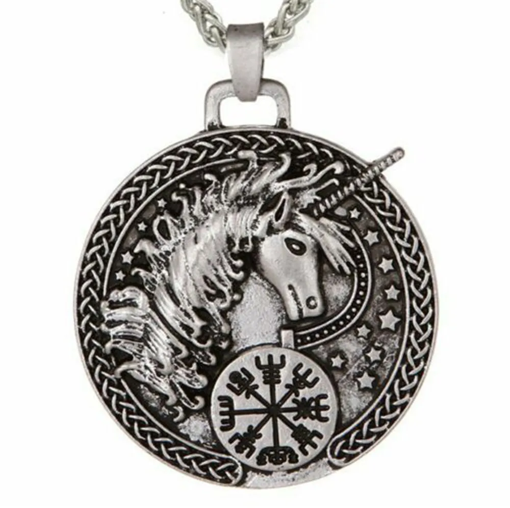 

Viking Amulet Odin Myth Unicorn vegvisir Pirate Compass Pendant Necklace