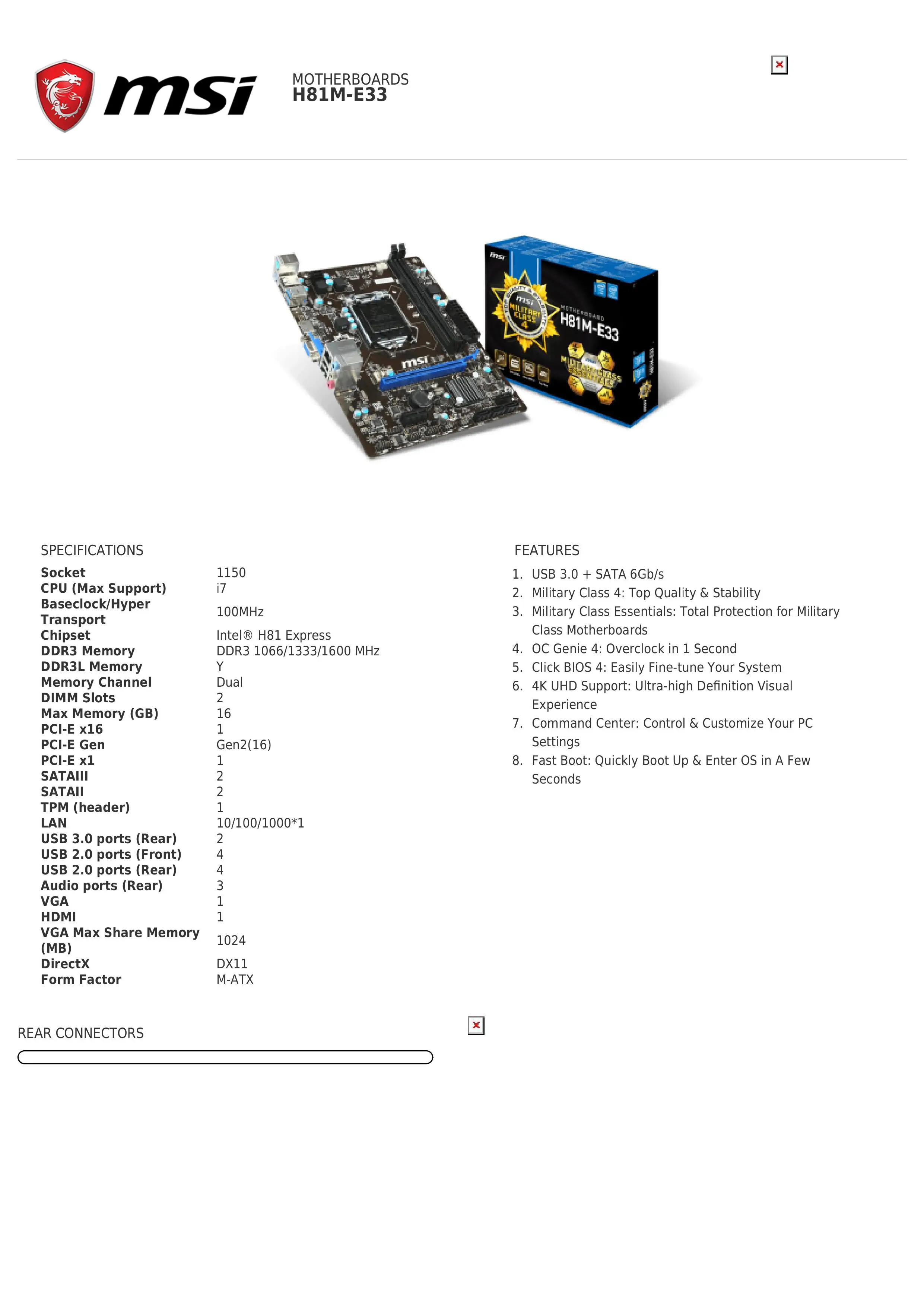 Новая материнская плата msi h81m-E33 lga1150 socket intel 2xddr3 ram SATAIII ssd USB 3 0 HDMI + VGA PCI-E X16 для
