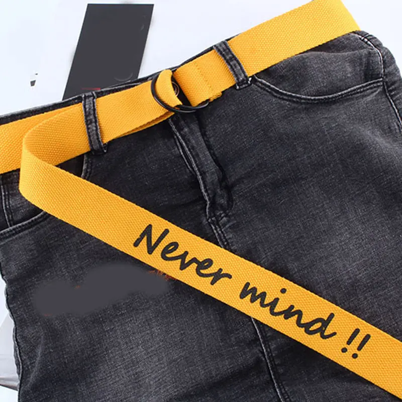 

Pants Accessories Unisex Belt Canvas Belt English Alphabet Women Men Belt Personality Belt Jeans Waistband Double Ring Buckle
