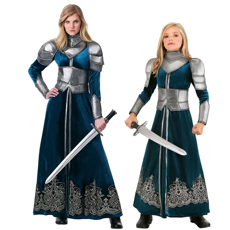 

Halloween Cosplay Costumes Silver Medieval Warrior Knight Costume Women Girls Purim Carnival Party Masquerade Dress / Armor