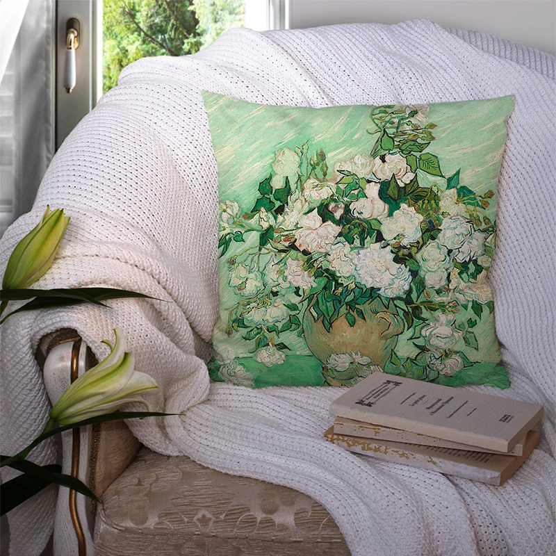 van gogh oil painting pillowcase sofa cushion cover sunflower starry night throw pillow cover wedding party home decor 45x45cm free global shipping