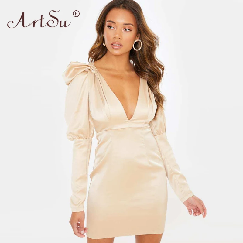 Женское атласное платье-карандаш ArtSu элегантное облегающее шелковое с глубоким