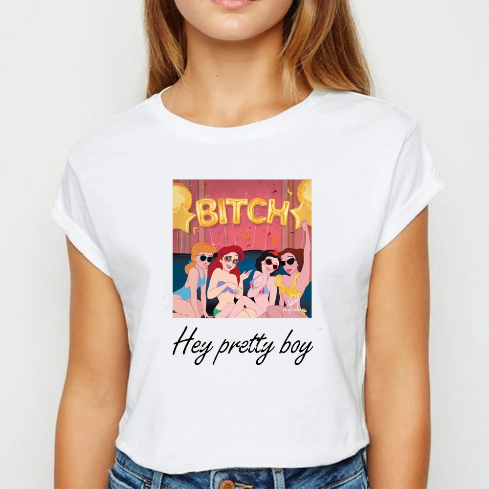 

2020 Funny Cute Girl Painting Biych princess t shirt print female tshirt cartoon funny tops shirts 90s t-shirt Graphic clothes