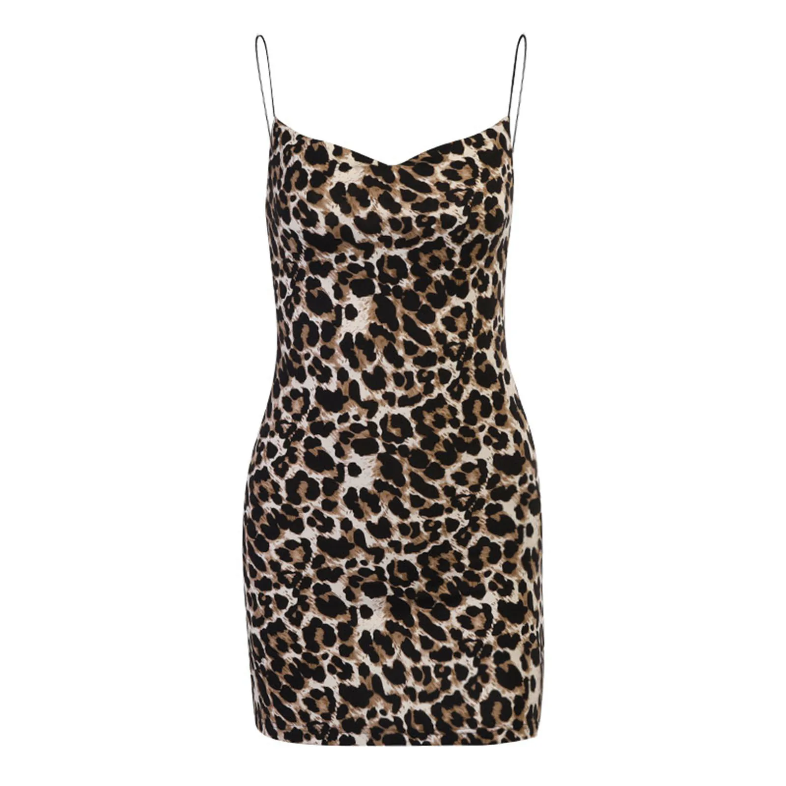 

Women Sexy Skinny Dress Spaghetti Straps Mini Dress Sling Sleeveless Leopard Open Back One Piece Party Clubwear