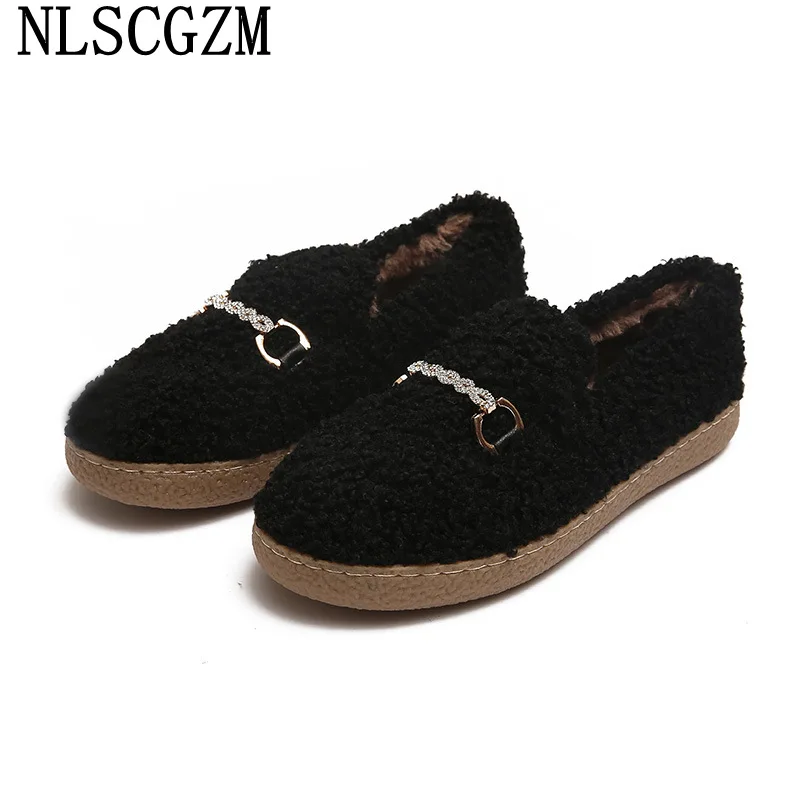 

Туфли женские без шнуровки, меховые лоферы, оксфорды, кристаллы, корейский стиль, Харадзюку