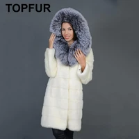 topfur 2021 new fashion winter female long coat with hood white real fur coat for women natural mink fur outerwear coats long