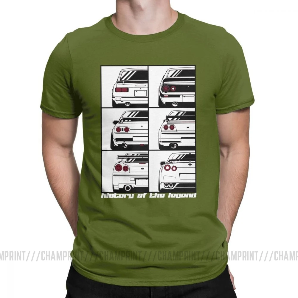 Мужские GTR Skyline история футболки автомобили моторы Japan JDM Datsun хлопковая одежда короткий рукав вырез лодочкой футболка большой размер футболки - Цвет: Армейский зеленый