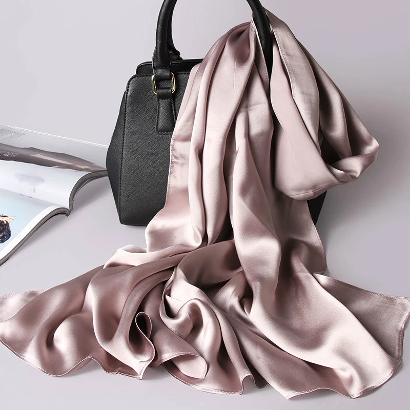 

Natural Silk Scarf Women Large Shawls Wraps Winter Solid Color Satin Scarf White Pashmina Foulard Femme Ladies Fashion