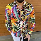 Мужская Повседневная Свободная рубашка, с отложным воротником, с винтажным принтом, на пуговицах, с длинным рукавом, 2021