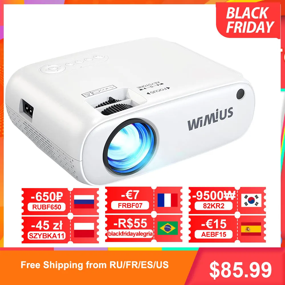 Проектор WiMiUS WiFi Bluetooth 6500 W2 портативный мини-проектор Full HD 1080P беспроводной