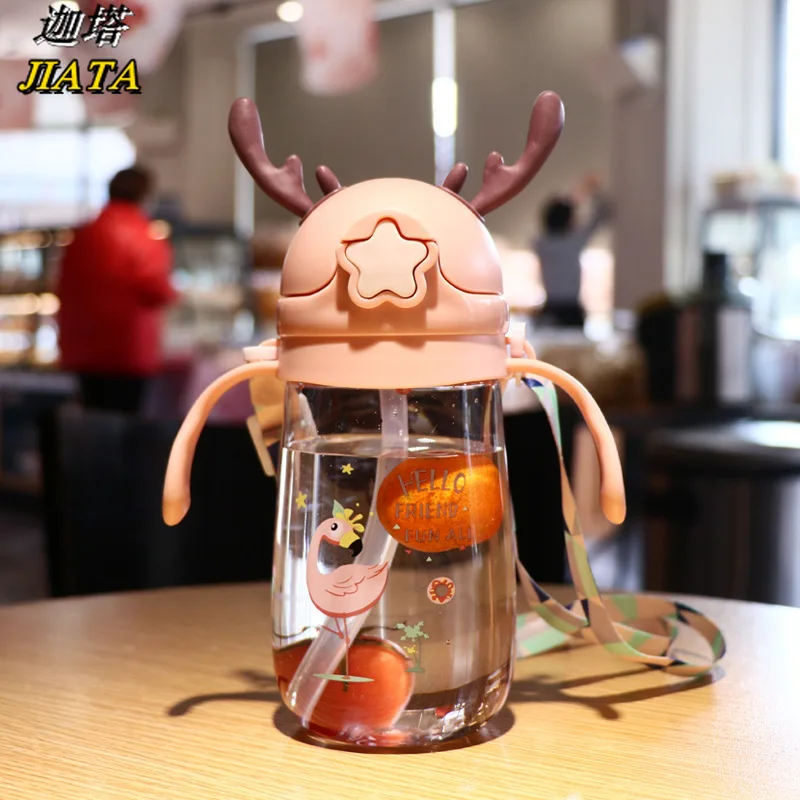 

Children's Drinking Glass Straw Cup Primary School Students Plastic Cup Anti-fall Portable Baby Handle Cute Kettle Kindergarten
