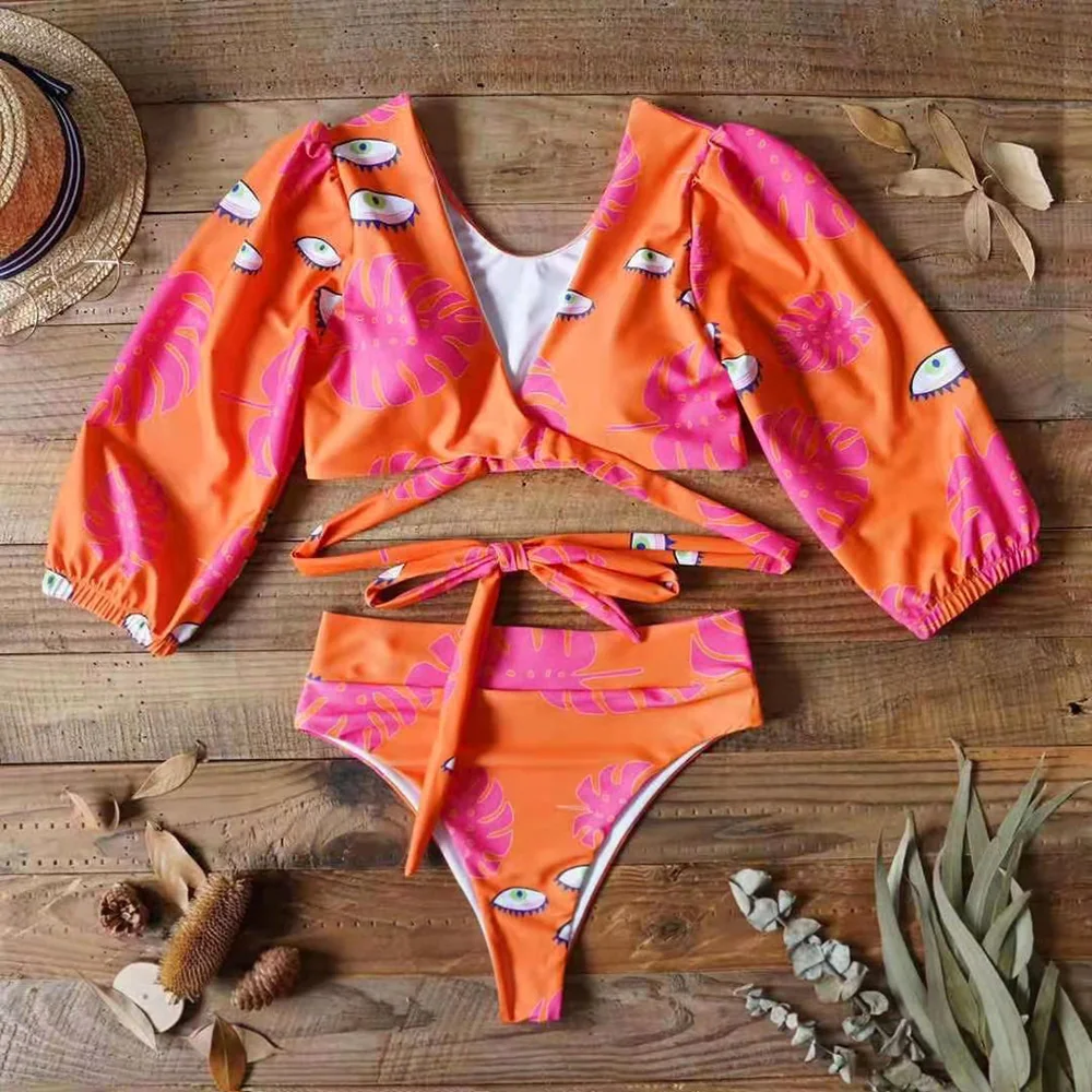 2021 Новый сексуальный короткий рукав бикини Для женщин купальник листья и