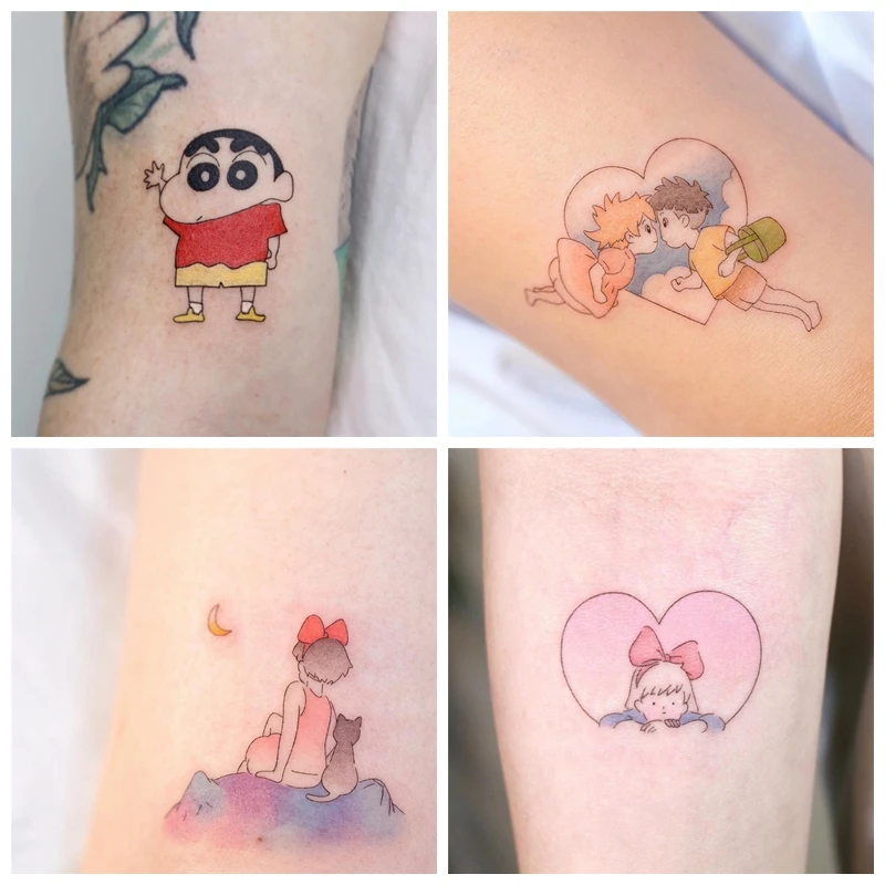 

4 Sheets Lovely Waterproof Temporary Tattoo Stickers Cartoon pink heart Bow girl Body Art boy Fake Tatoo for Women Men