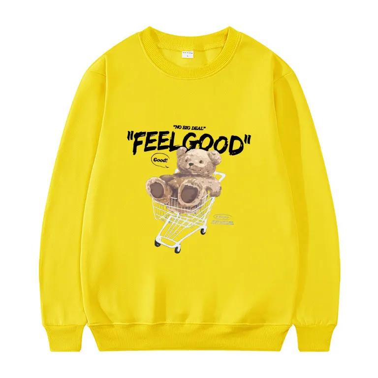 

2021 New Toy Bear Shopping Cart Pattern Print Sweatshirt Tops Men Women Fashion Harajuku Pullover Man Woman Oversize Streetwear