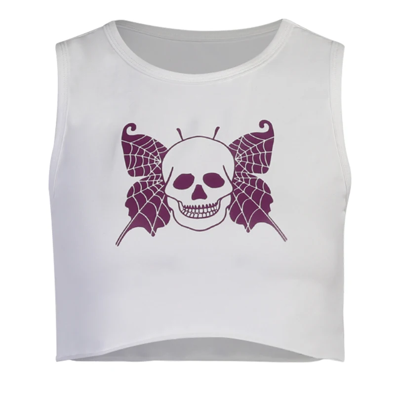 

InsGoth Harajuku Skull Print Black Tanks Goth Grunge Bodycon O Neck Tank Tops Streetwear Punk Chic Women Basic Cropped Tops