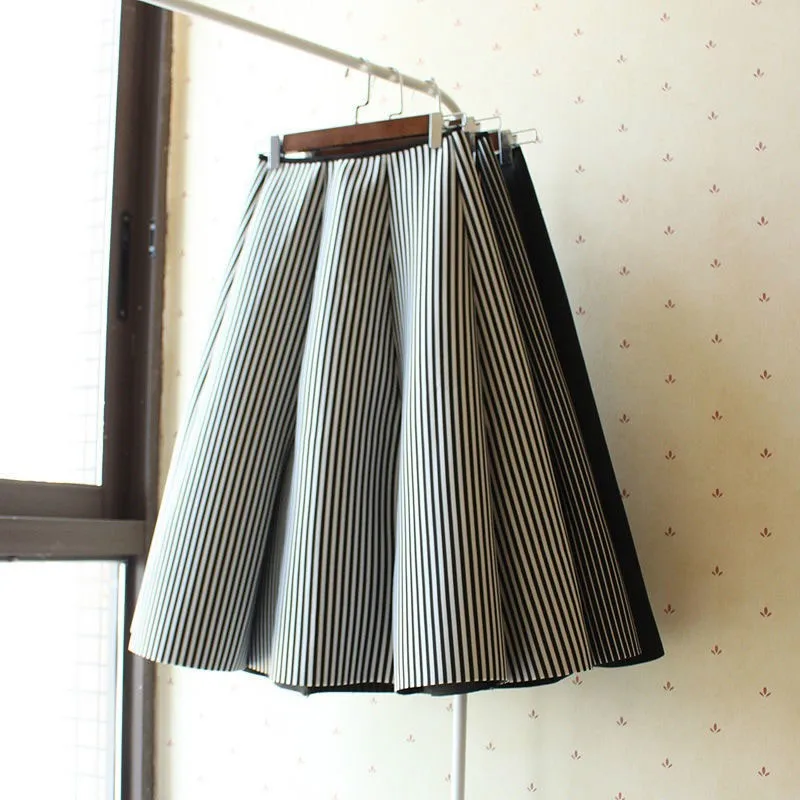 

New Arrival Spring Autumn Korea Fashion Women High Waist Striped A-line Skirts High Quality Space Cotton Casual Long Skirt V198