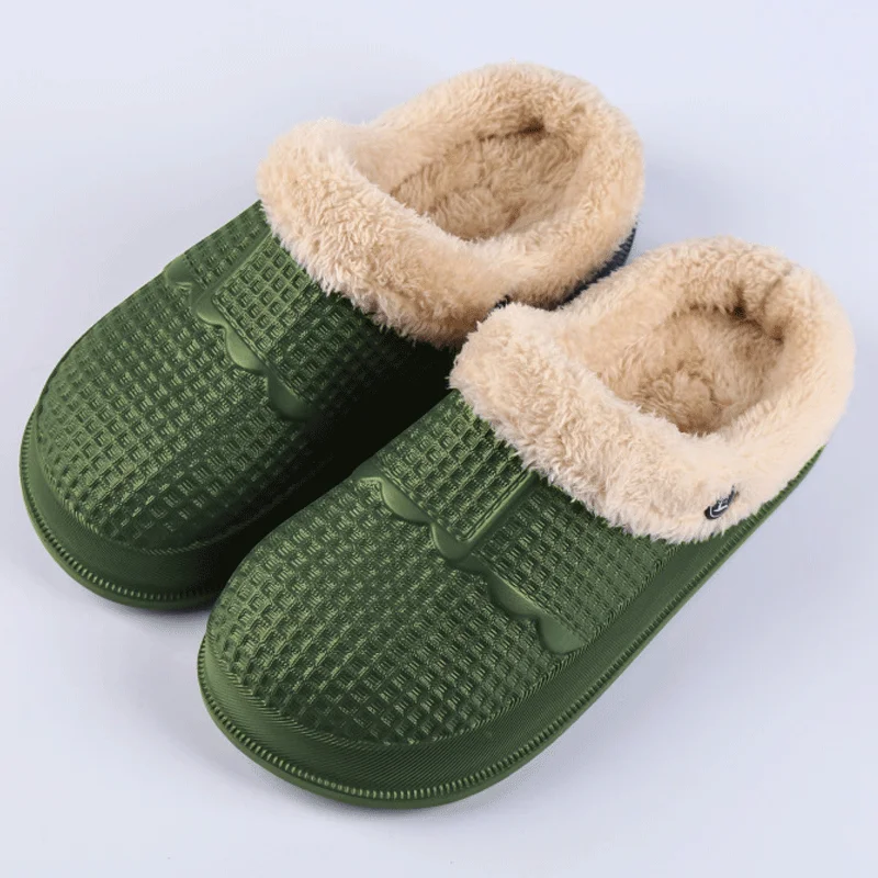 Зимние мужские плюшевые тапочки Водонепроницаемые домашние теплые меховые