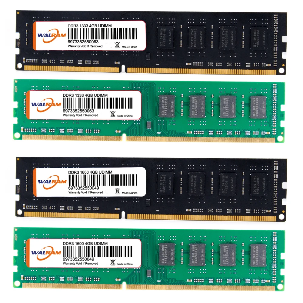 

WAL RAM DDR3 ПАМЯТЬ 240Pin 4G Тихая высокая скорость чтения записи 1333/1600 МГц 1,5 В ОЗУ для AMD/INTEL Компьютерная память для настольного компьютера