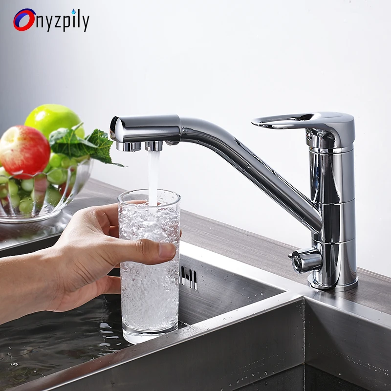 Onyzpily Kitchen Sink Faucet Pure Water Cold and Hot Dishwasher 3 Water Outlet Ways Sink Faucet Washer Household torneira de co