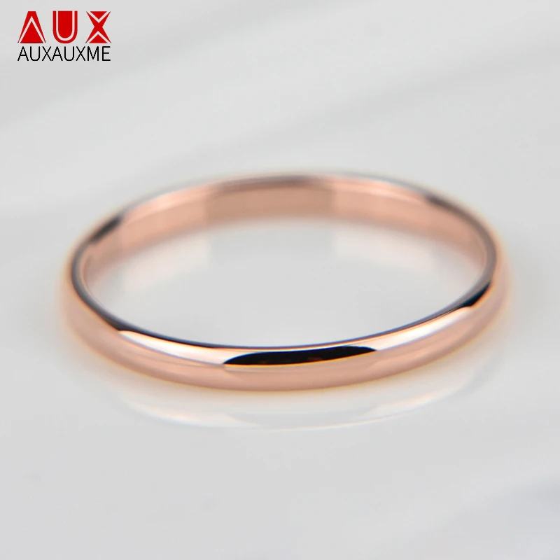 

Auxauxme Titanium Steel Anti-allergy Rings For Women Rose Gold Smooth Engagement Wedding Couple Rings Girl Jewelry Gift