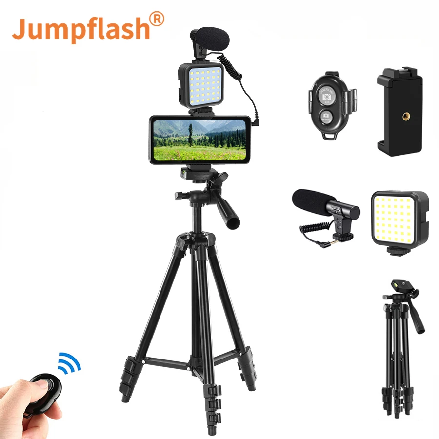 

Jumpflash Vlog Tripod Hot Shoe Phone Holder with Remote Control Microphone LED Light Live broadcast Selfie Photography suit