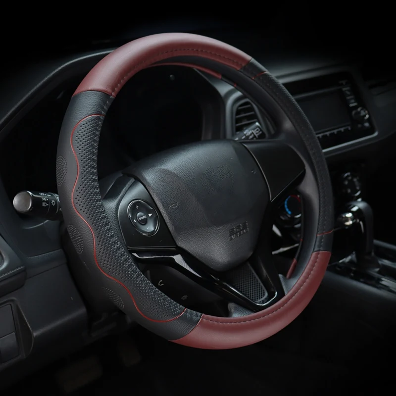 

38cm Car Steering Wheel Cover Skidproof Auto Steering Wheel Cover Anti-Slip Embossing Leather