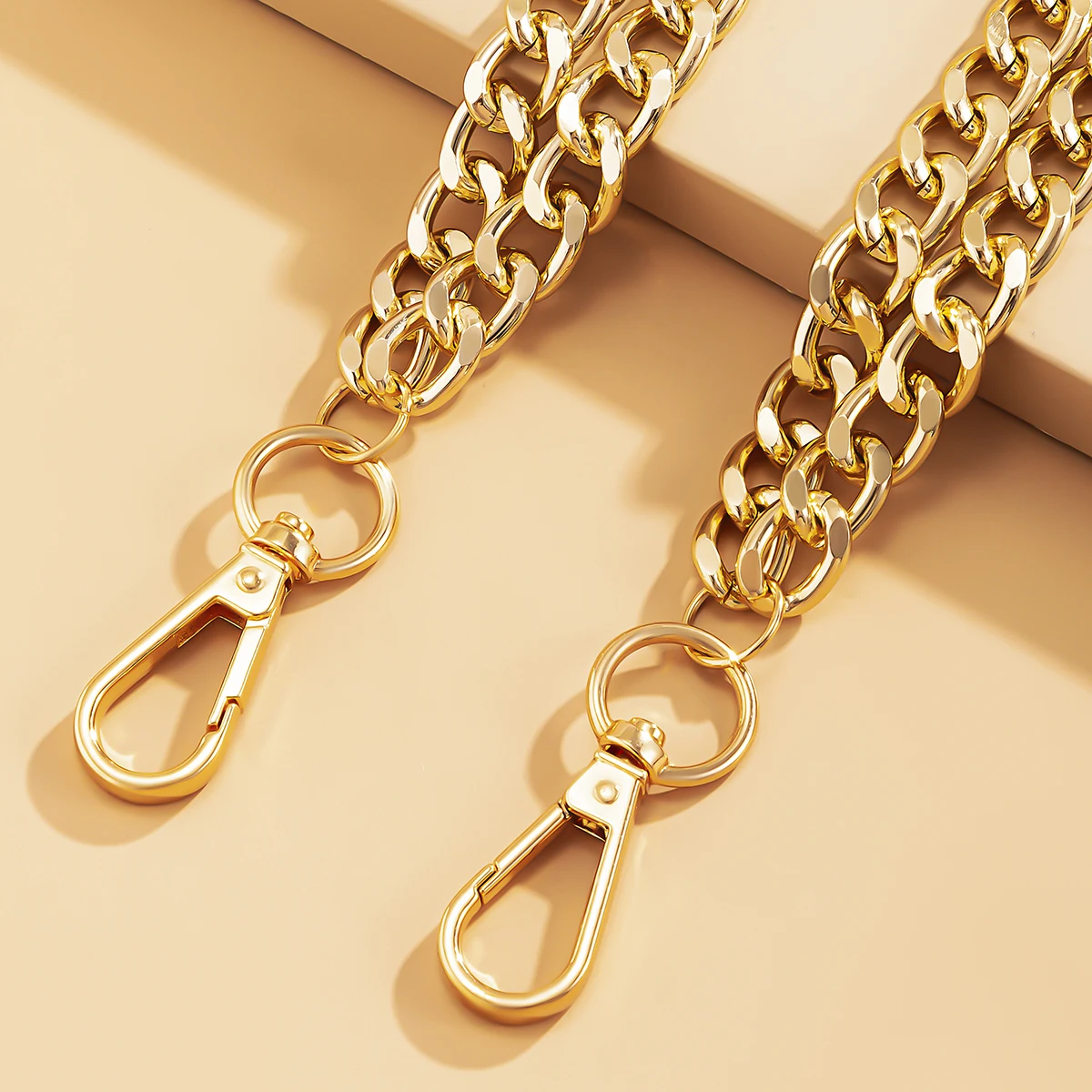 

PuRui Double Layered Curb Cuban Link Chain Metal Bag Chain Strap Gold Sliver Color Long Chains for Handbag Shoulder Key Holder