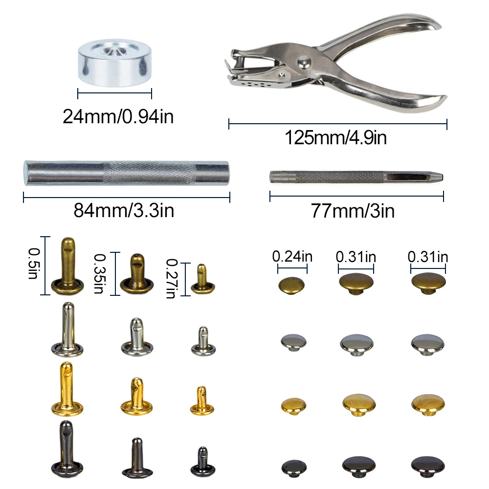 480 наборов с двойными заклепками трубчатые кожаные заклепки винтовые кнопки