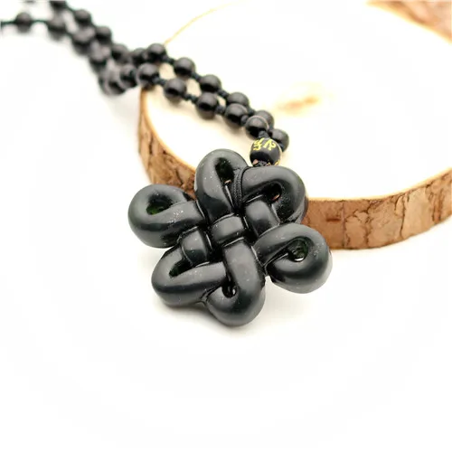 Natural Black Green Jade Chinese Knot Pendant Beads Necklace Charm Jewelry Double-sided Hollow Carved Amulet Gifts for Her Men | Украшения